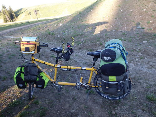 GDMBR: We mounted the bike components across the highway from the Togwotee Pass Overlook.